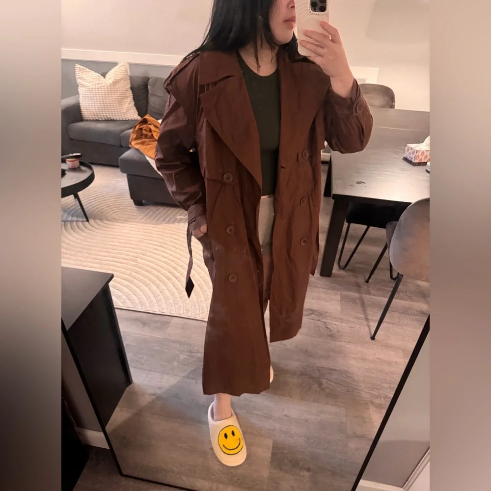 Zara Waterproof Brown Oversized Trench Coat - Picture 2 of 11